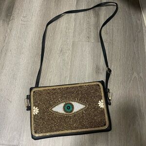 Elegant Black and Gold Eye Embellished Crossbody Bag/clutch HANDMADE.